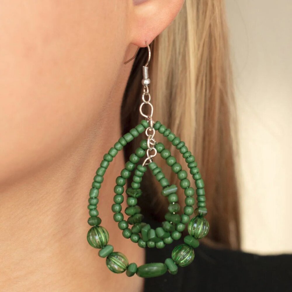 Paparazzi Jewelry Accessories - Prana Party - Green Earrings - Vintage